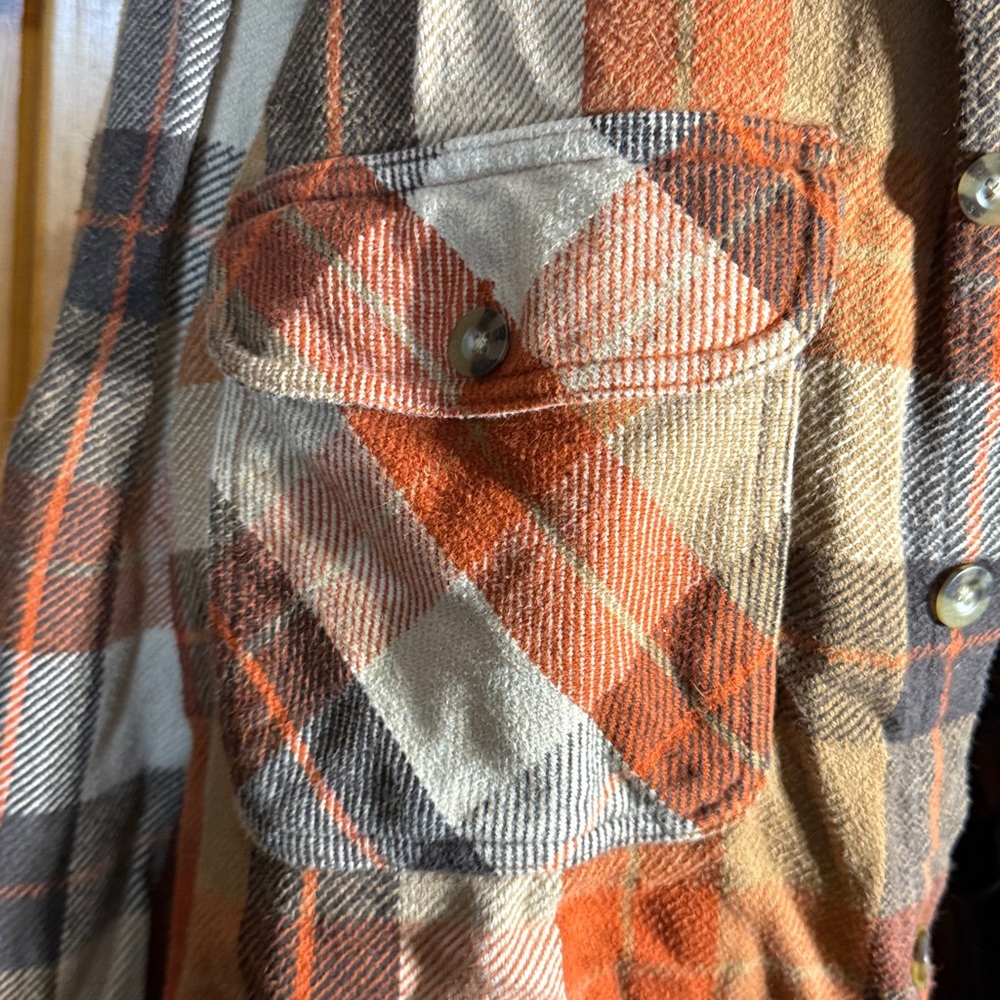 Cabela's Orange and Black Checkered Shirt size medium heavy material outdoor - Picture 3 of 5